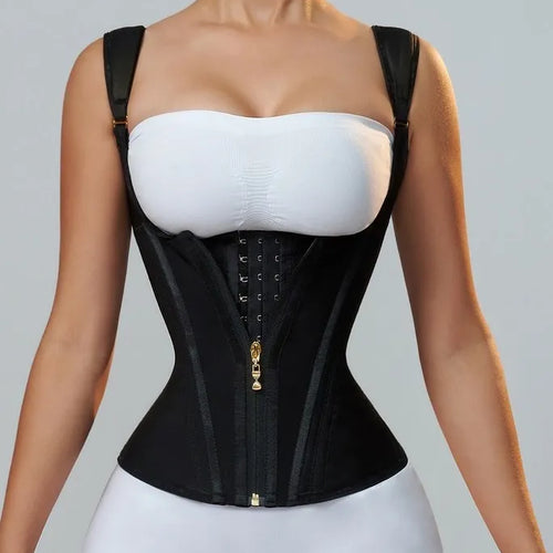Gaine Gilet Sablier Post-Opératoire Noir Avec Double Compression Et Effet Taille De Guêpe