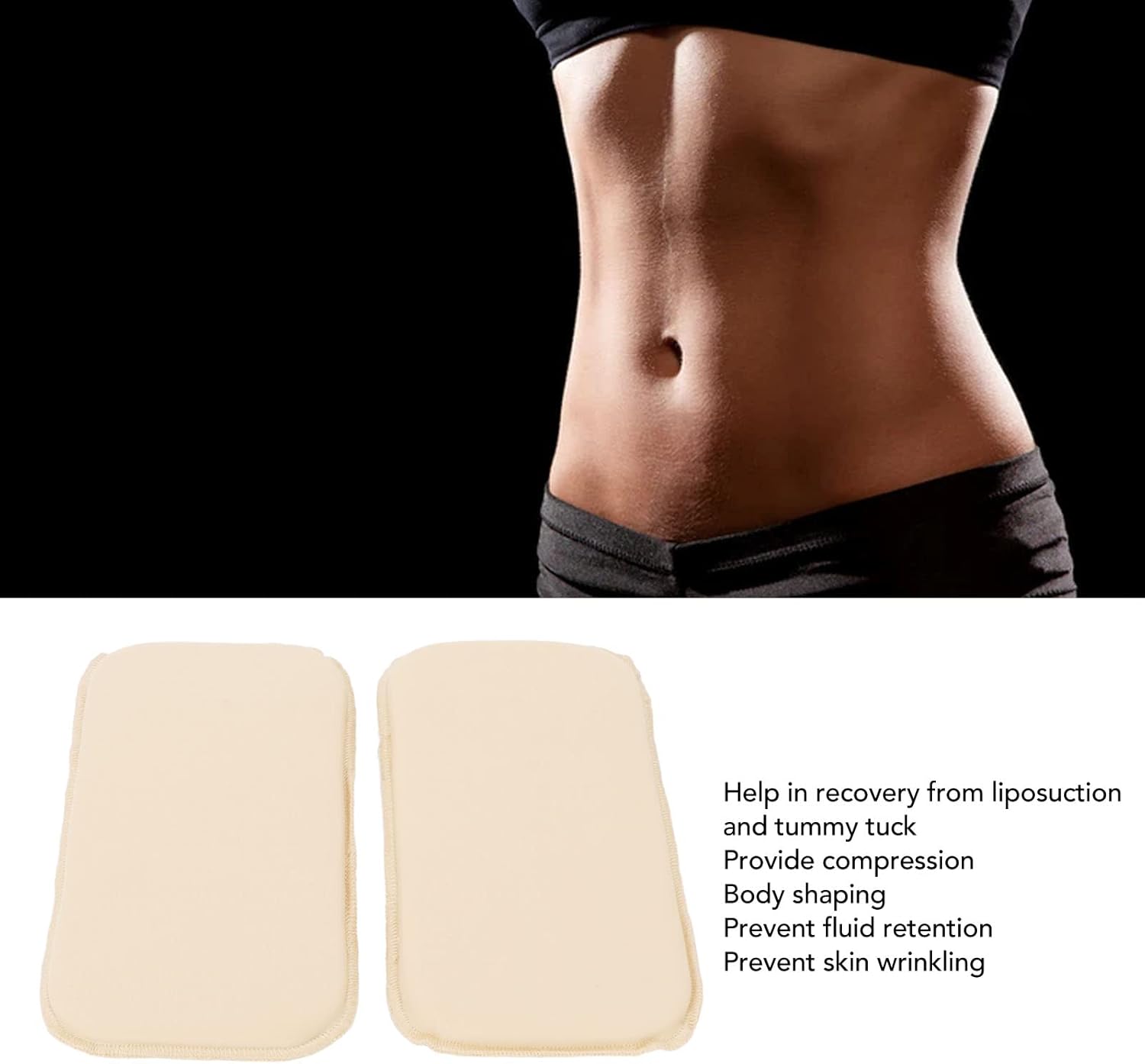 Deux coussinets rectangulaires en mousse beige pour la récupération après abdominoplastie