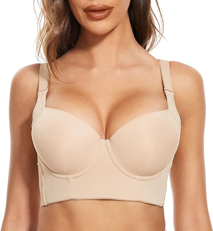 Soutien-Gorge Bonnets Profonds Effet Push Up Bretelles De Maintien Beige