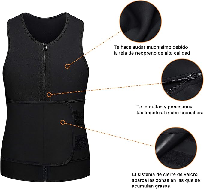 Gaine Gilet Amincissant En Néoprène Pour Homme Avec Fermeture Éclair Sur Le Devant