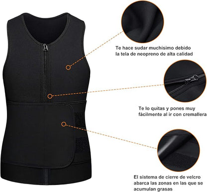Gaine Gilet Amincissant En Néoprène Pour Homme Avec Fermeture Éclair Sur Le Devant