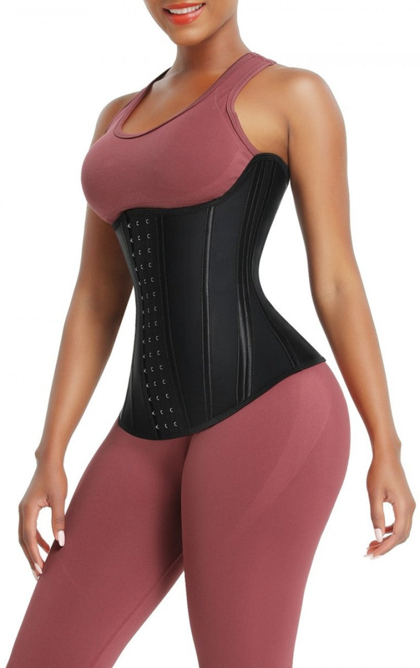 Gaine En Latex Noir À 14 Baleines Pour Femme Effet Sablier