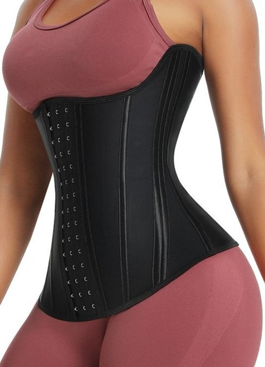 Gaine En Latex Noir À 14 Baleines Pour Femme Effet Sablier