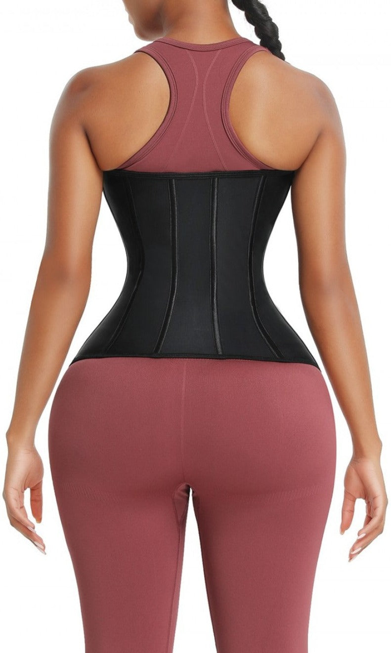 Gaine En Latex Noir À 14 Baleines Pour Femme Effet Sablier