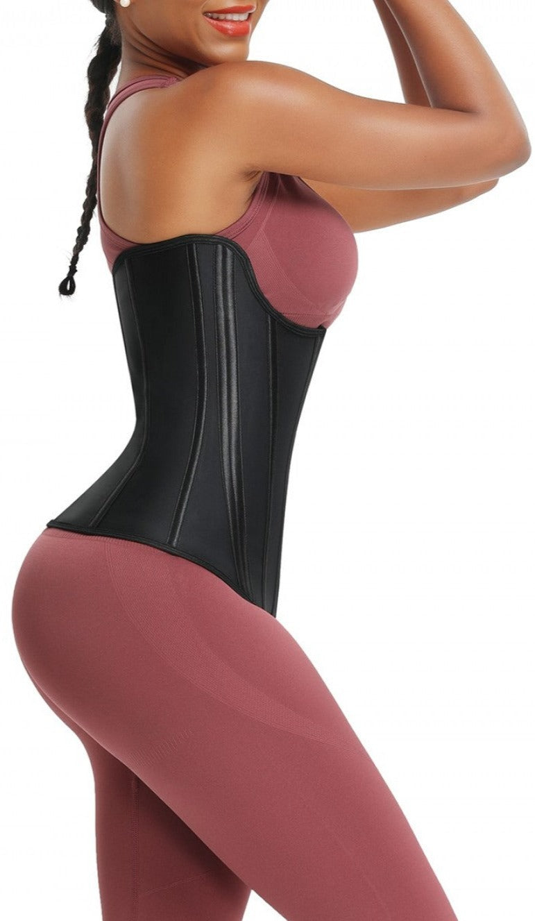 Gaine En Latex Noir À 14 Baleines Pour Femme Effet Sablier