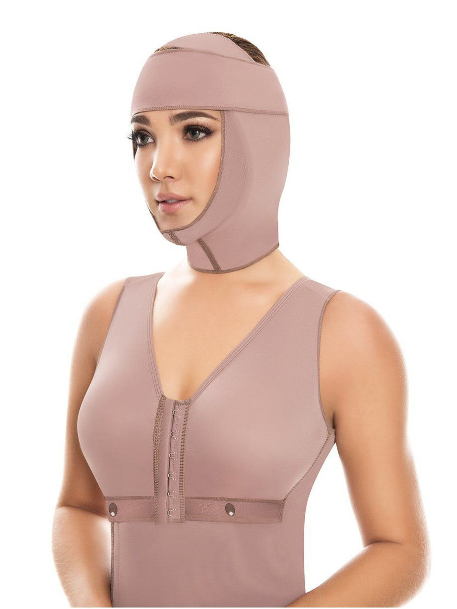 Gaine de compression complète avec masque facial et cou Mentonnière post-opératoire double menton technologie Viveltex Protect